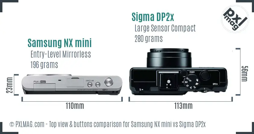 Samsung NX mini vs Sigma DP2x top view buttons comparison