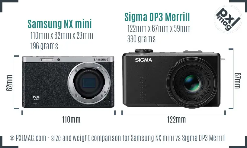 Samsung NX mini vs Sigma DP3 Merrill size comparison