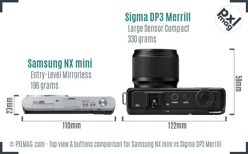 Samsung NX mini vs Sigma DP3 Merrill top view buttons comparison
