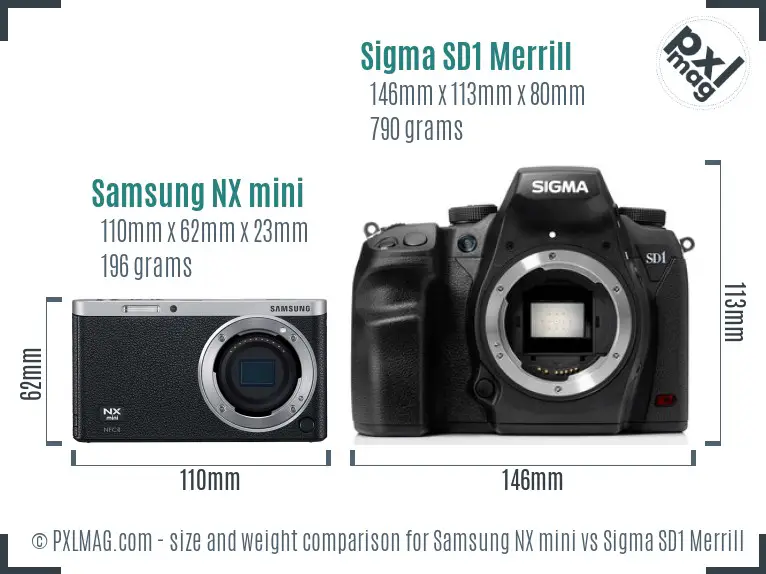 Samsung NX mini vs Sigma SD1 Merrill size comparison