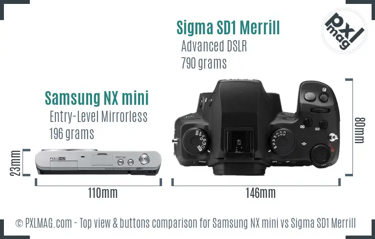 Samsung NX mini vs Sigma SD1 Merrill top view buttons comparison