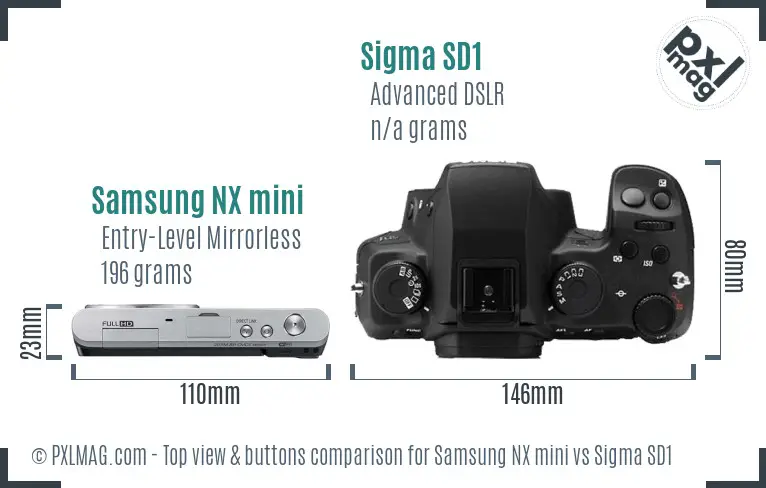 Samsung NX mini vs Sigma SD1 top view buttons comparison Samsung NX mini vs Sigma SD1 top view buttons comparison