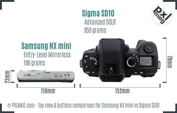 Samsung NX mini vs Sigma SD10 top view buttons comparison