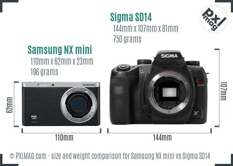 Samsung NX mini vs Sigma SD14 size comparison