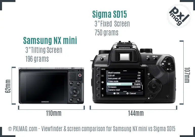 Samsung NX mini vs Sigma SD15 Screen and Viewfinder comparison