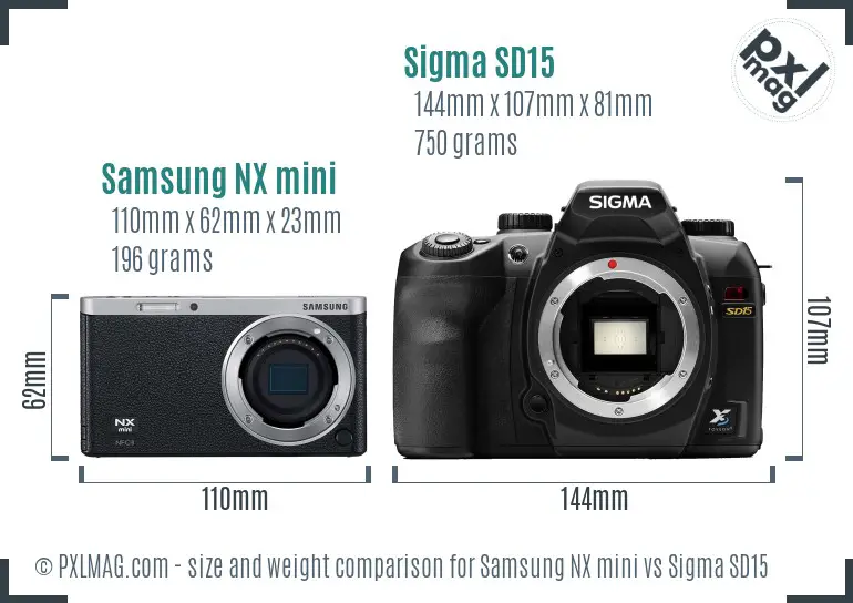 Samsung NX mini vs Sigma SD15 size comparison