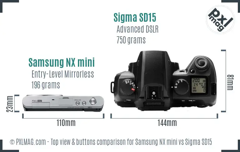 Samsung NX mini vs Sigma SD15 top view buttons comparison