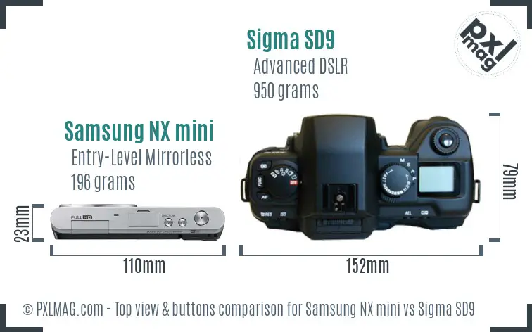 Samsung NX mini vs Sigma SD9 top view buttons comparison