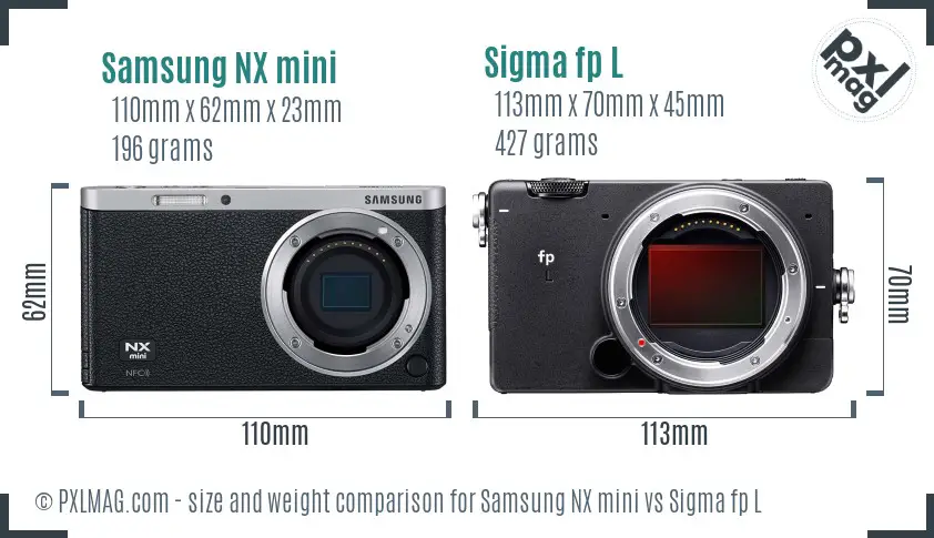 Samsung NX mini vs Sigma fp L size comparison