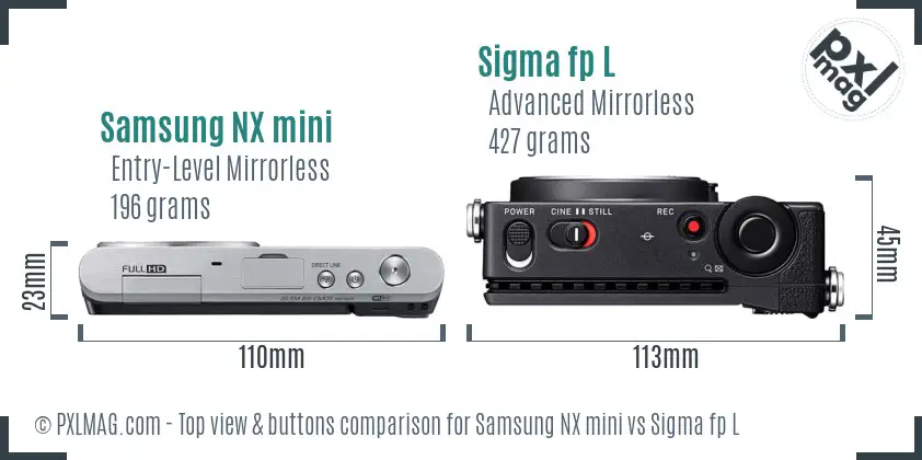 Samsung NX mini vs Sigma fp L top view buttons comparison