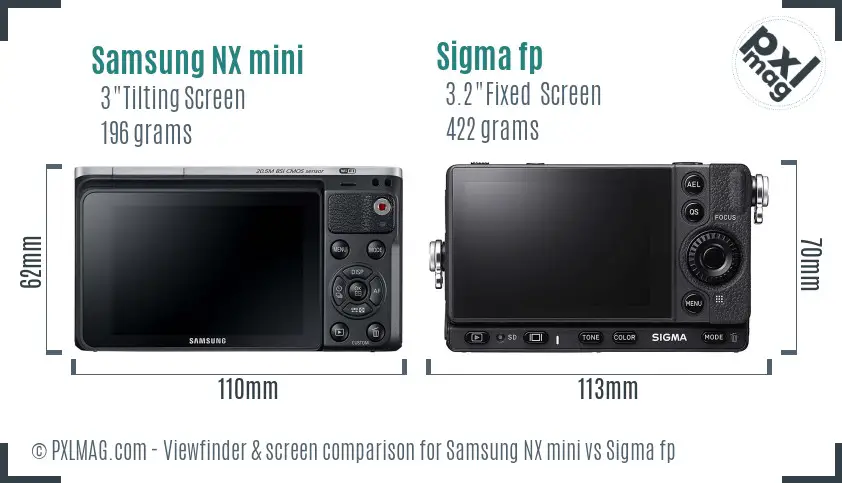 Samsung NX mini vs Sigma fp Screen and Viewfinder comparison