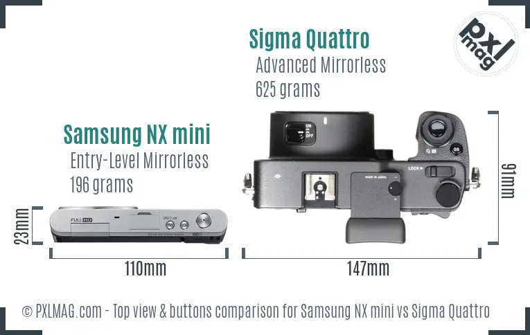 Samsung NX mini vs Sigma Quattro top view buttons comparison