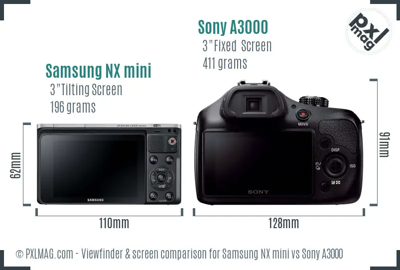 Samsung NX mini vs Sony A3000 Screen and Viewfinder comparison