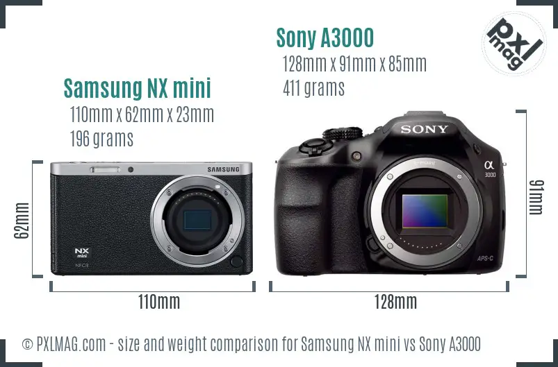 Samsung NX mini vs Sony A3000 size comparison