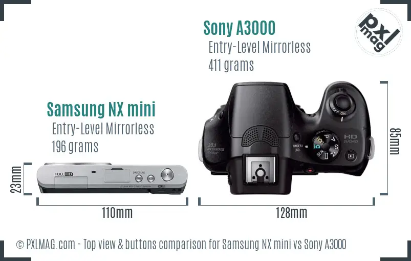 Samsung NX mini vs Sony A3000 top view buttons comparison