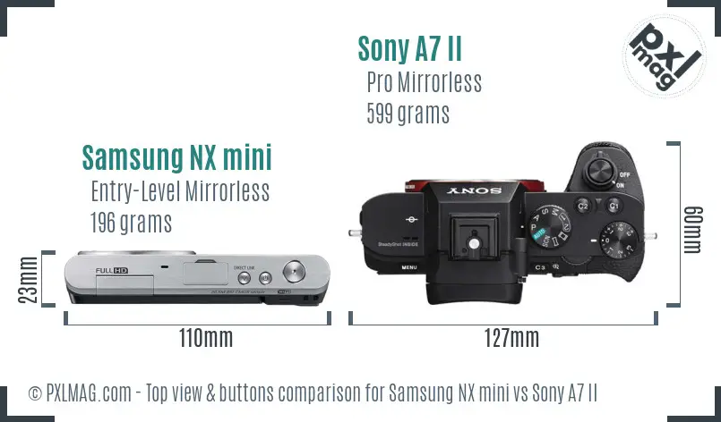 Samsung NX mini vs Sony A7 II top view buttons comparison