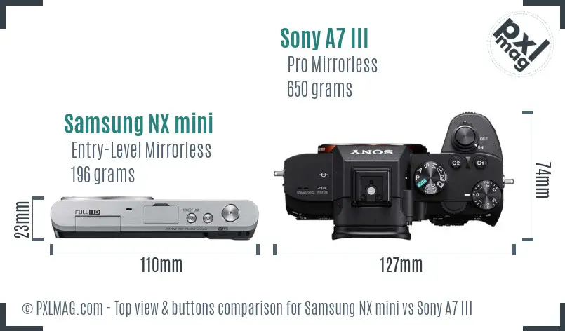 Samsung NX mini vs Sony A7 III top view buttons comparison