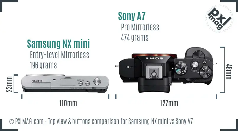 Samsung NX mini vs Sony A7 top view buttons comparison