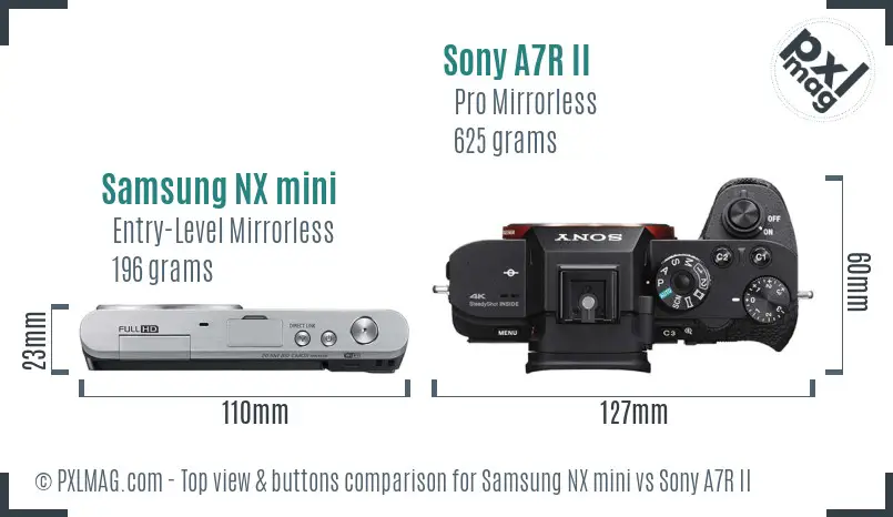 Samsung NX mini vs Sony A7R II top view buttons comparison