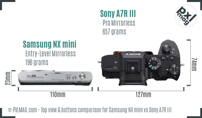 Samsung NX mini vs Sony A7R III top view buttons comparison