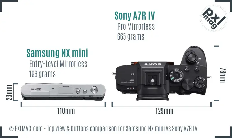 Samsung NX mini vs Sony A7R IV top view buttons comparison