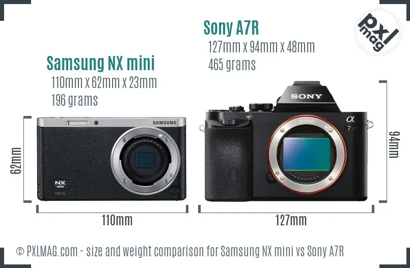 Samsung NX mini vs Sony A7R size comparison