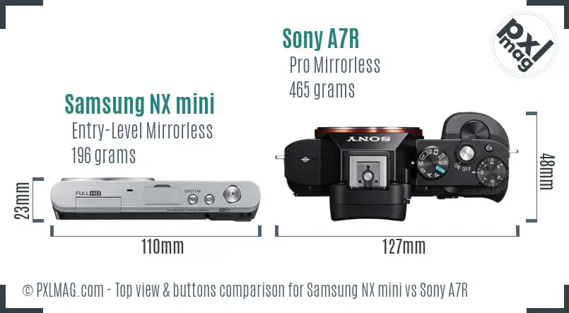 Samsung NX mini vs Sony A7R top view buttons comparison