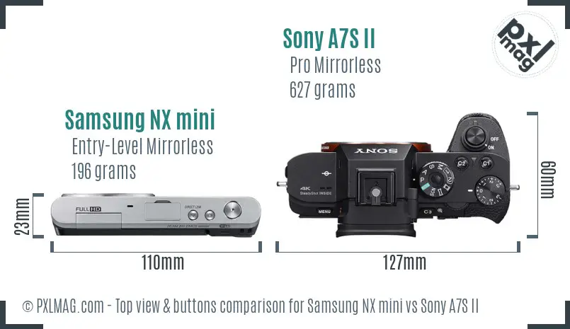 Samsung NX mini vs Sony A7S II top view buttons comparison