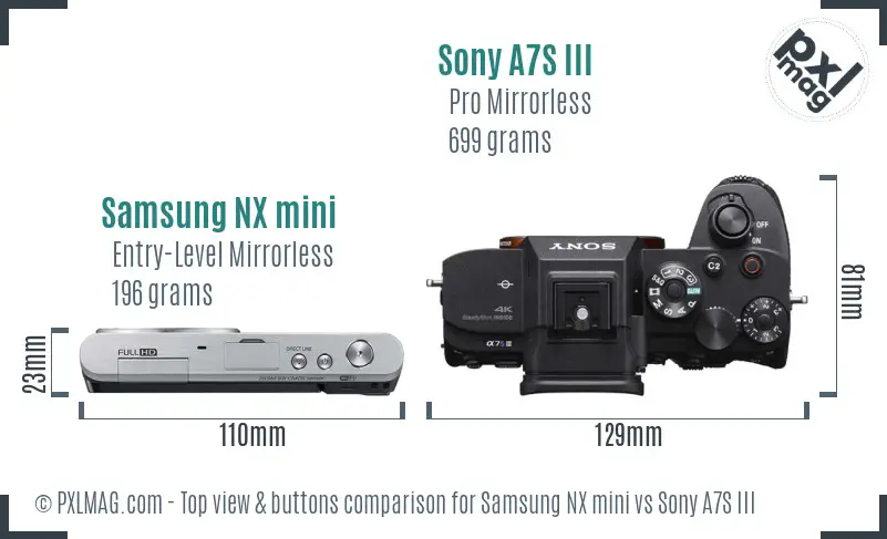 Samsung NX mini vs Sony A7S III top view buttons comparison