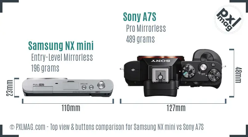 Samsung NX mini vs Sony A7S top view buttons comparison