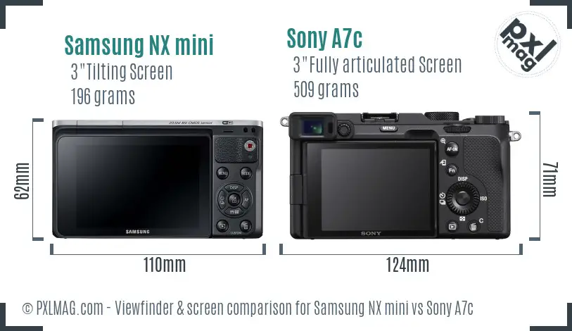 Samsung NX mini vs Sony A7c Screen and Viewfinder comparison