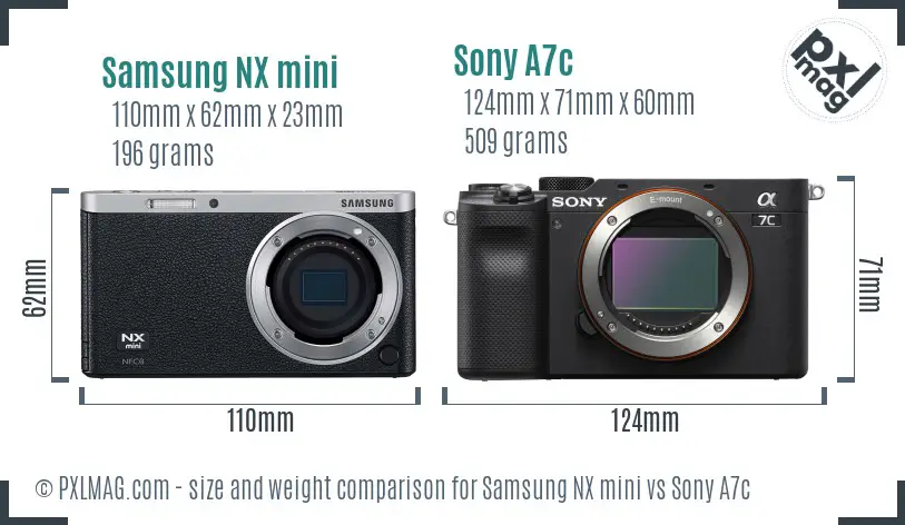 Samsung NX mini vs Sony A7c size comparison