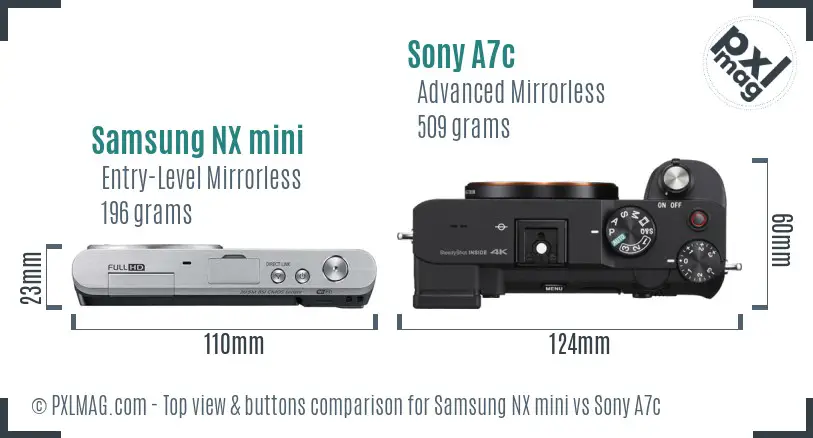 Samsung NX mini vs Sony A7c top view buttons comparison