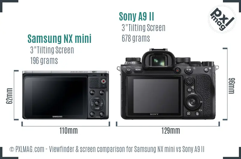 Samsung NX mini vs Sony A9 II Screen and Viewfinder comparison