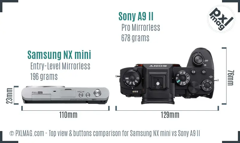 Samsung NX mini vs Sony A9 II top view buttons comparison