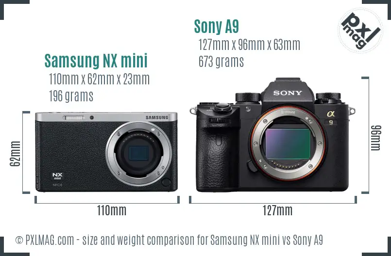 Samsung NX mini vs Sony A9 size comparison