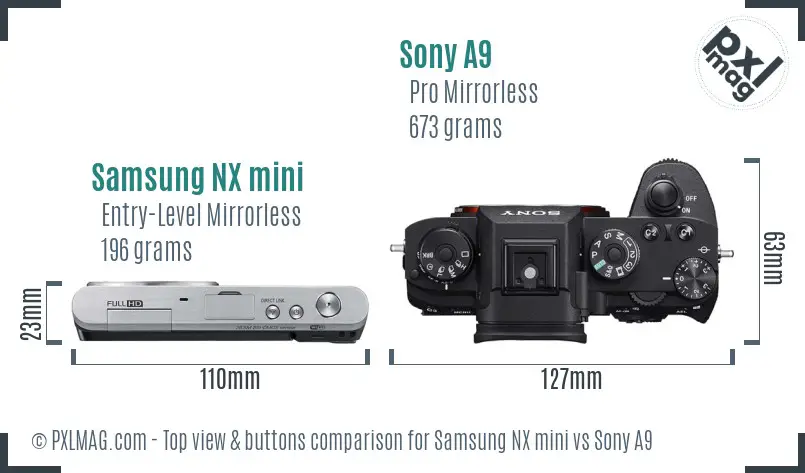 Samsung NX mini vs Sony A9 top view buttons comparison