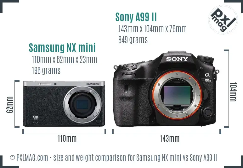 Samsung NX mini vs Sony A99 II size comparison