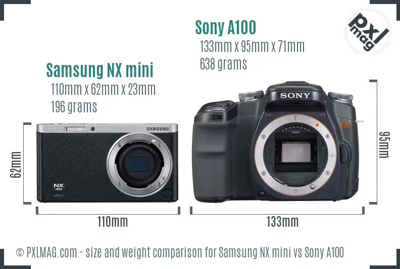 Samsung NX mini vs Sony A100 size comparison