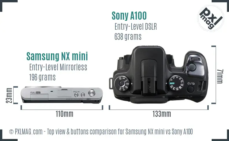 Samsung NX mini vs Sony A100 top view buttons comparison