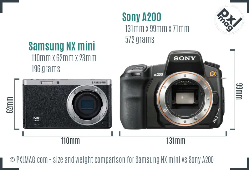 Samsung NX mini vs Sony A200 size comparison