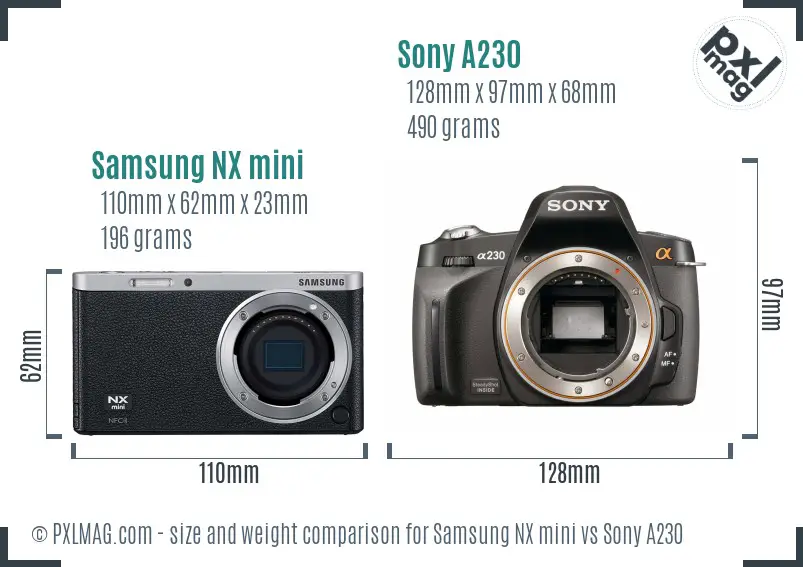 Samsung NX mini vs Sony A230 size comparison