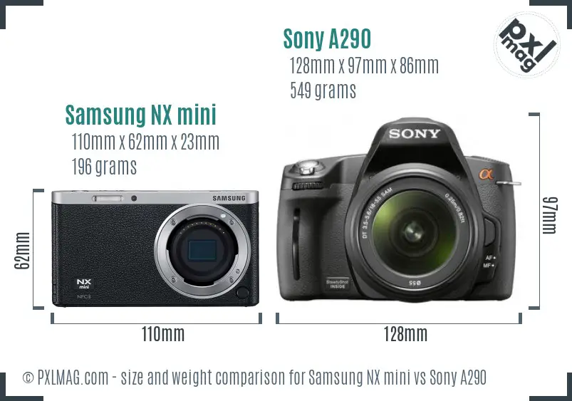 Samsung NX mini vs Sony A290 size comparison