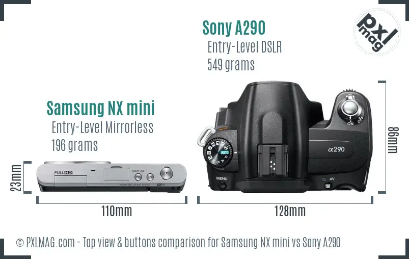 Samsung NX mini vs Sony A290 top view buttons comparison