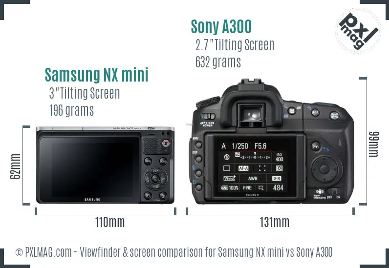 Samsung NX mini vs Sony A300 Screen and Viewfinder comparison