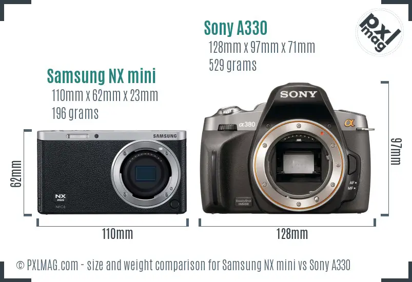 Samsung NX mini vs Sony A330 size comparison