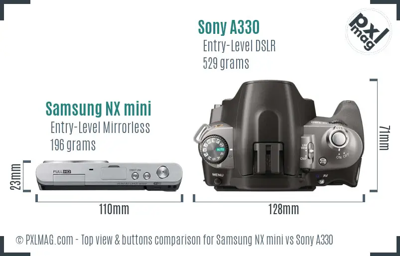 Samsung NX mini vs Sony A330 top view buttons comparison