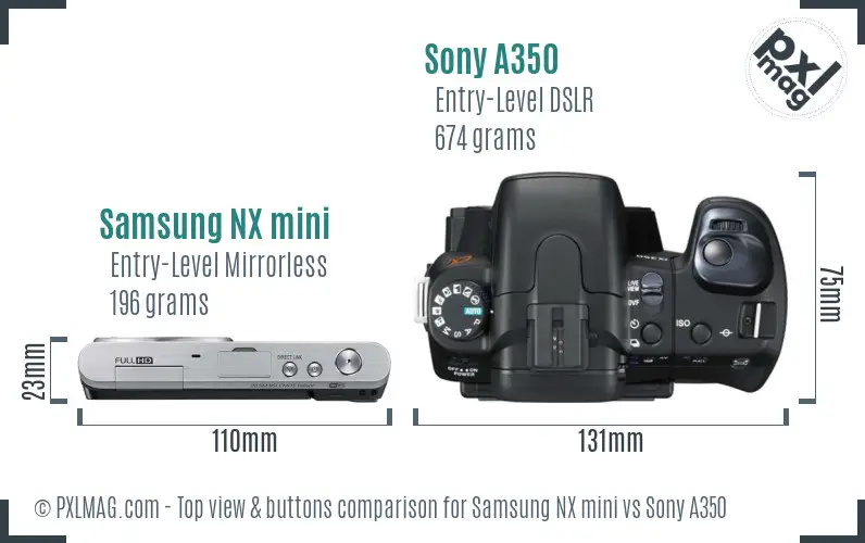 Samsung NX mini vs Sony A350 top view buttons comparison