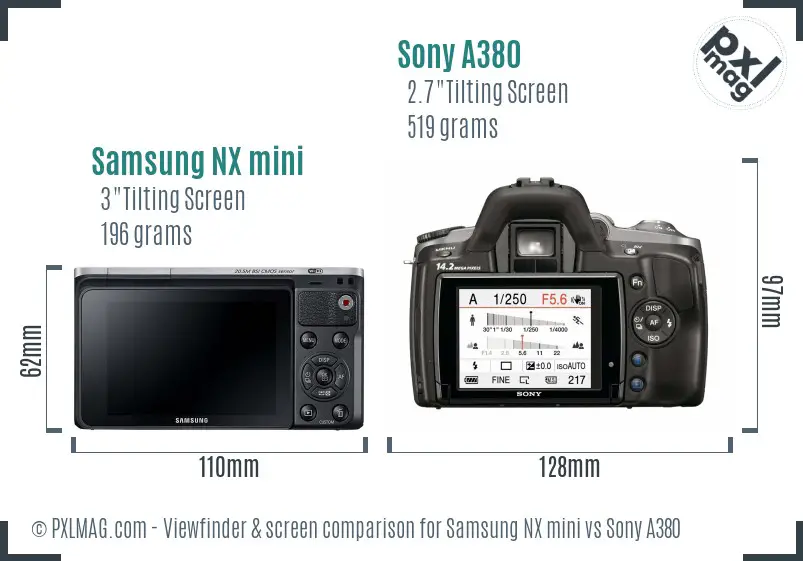 Samsung NX mini vs Sony A380 Screen and Viewfinder comparison