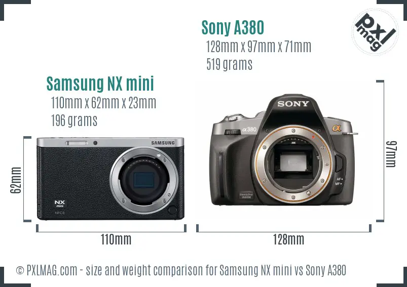 Samsung NX mini vs Sony A380 size comparison